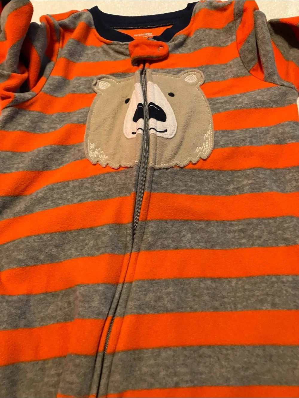 Cozy Orange & Gray Striped Bear One-Piece Sleeper for Kids